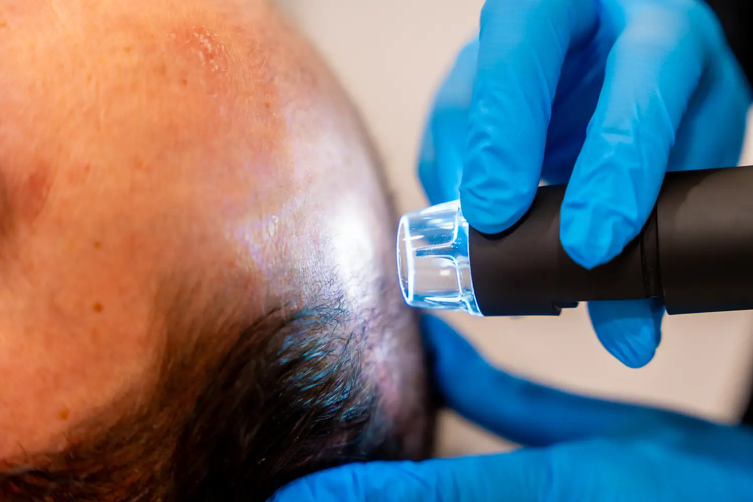 Dermatólogo explicando los posibles minoxidil efectos secundarios a un paciente